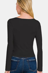 Zenana Square Neck Fitted Long Sleeve T-Shirt OutfitFlow